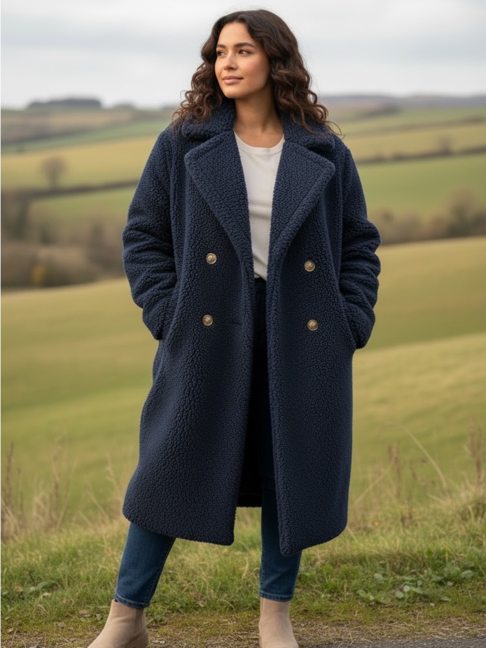 G by Giuliana Black Label 3x Plush Teddy Plush Coat Deep Navy tint deep purple